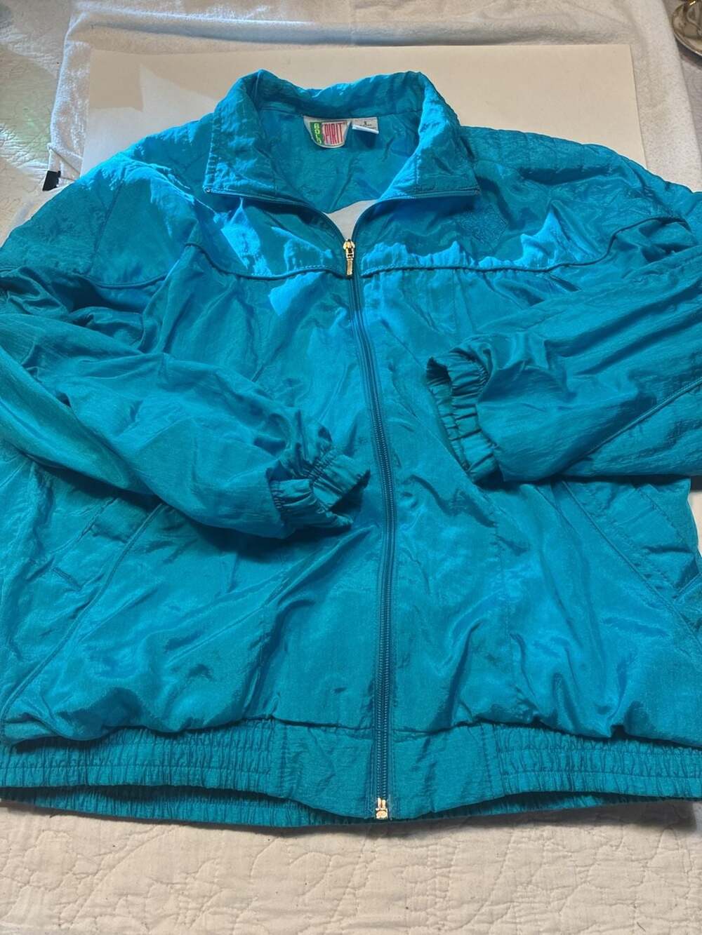 Vintage Bold Spirit 80s 90s Teal Nylon Full Zip Windbreaker Jacket Size Small